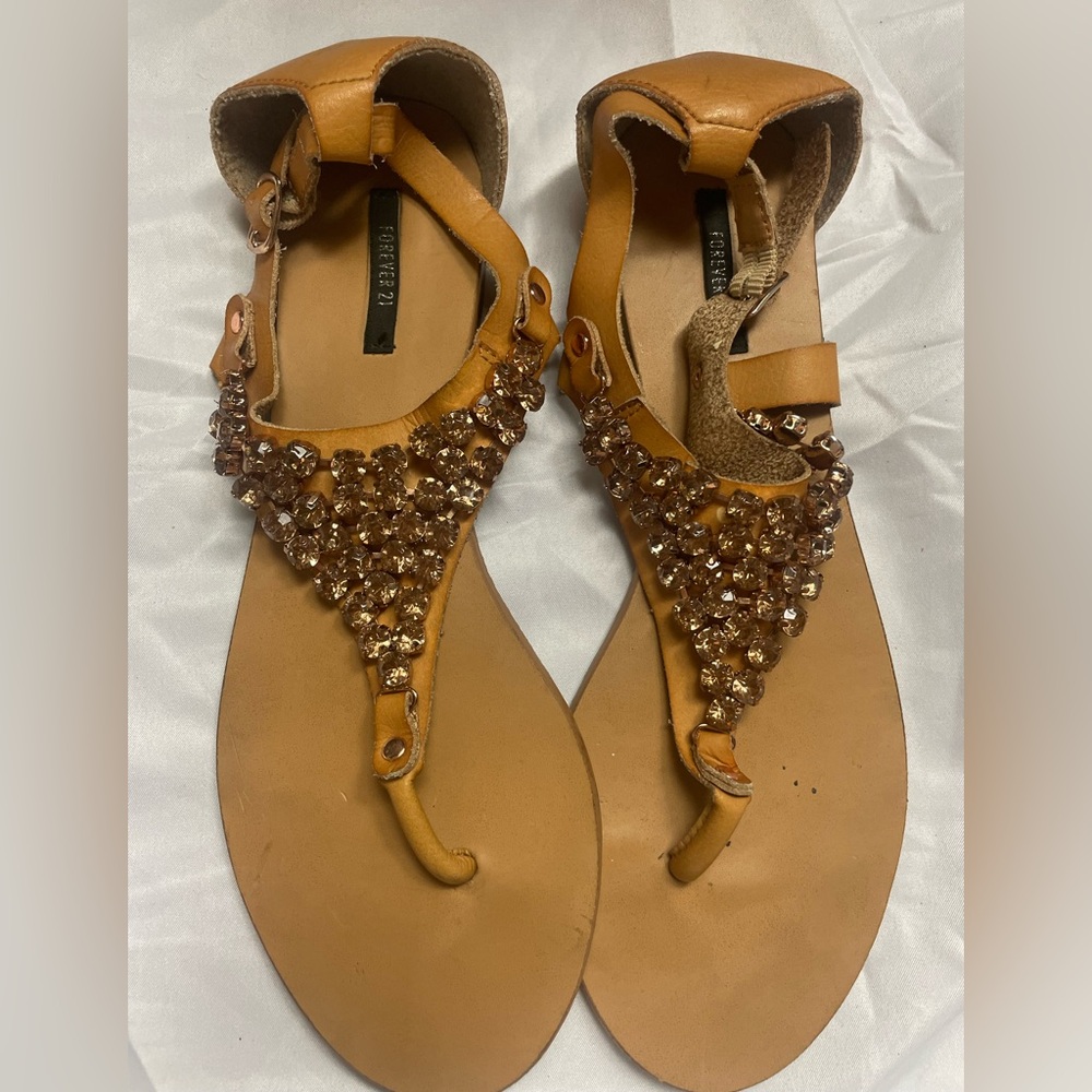 Forever 21 Brown Gem-Studded Sandals